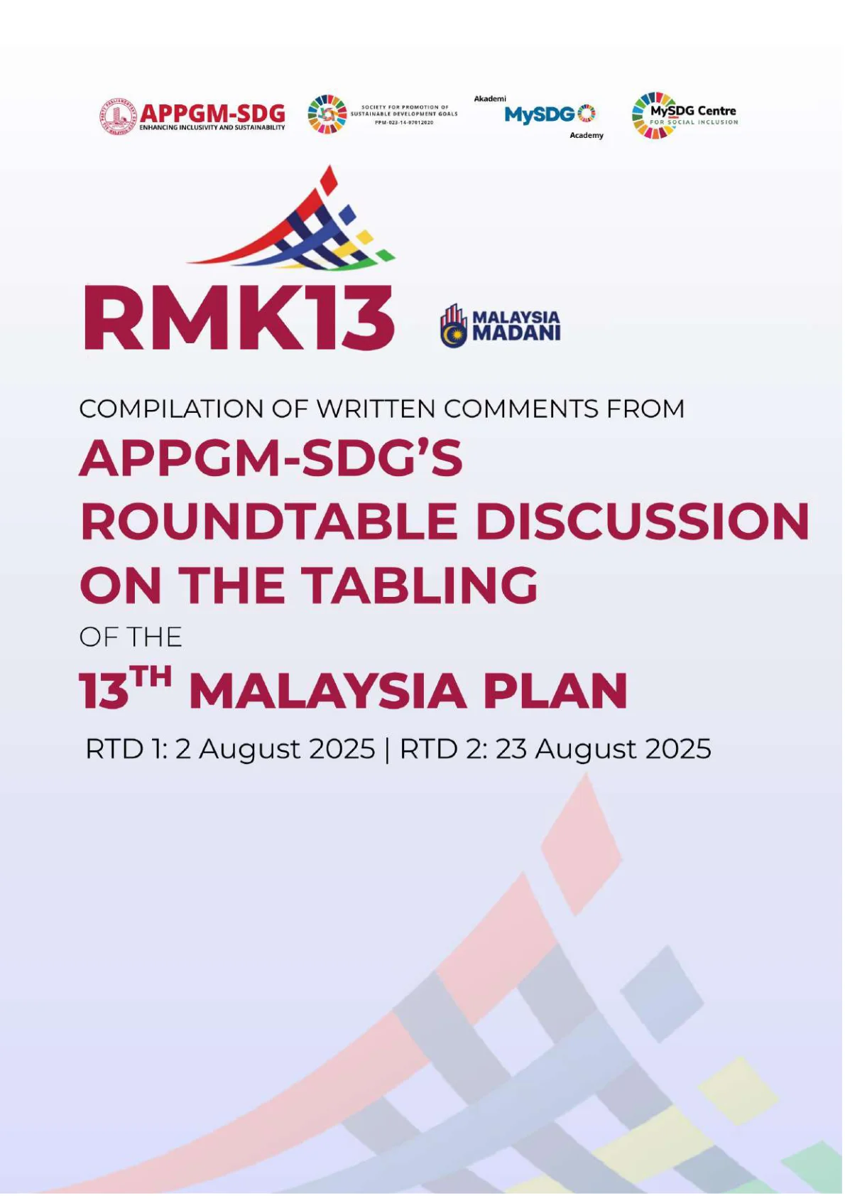 Cover - RMK13 Compilation of Written Comments From APPGM-SDG’s Roundtable Discussion On The Tabling of The 13th Malaysia Plan